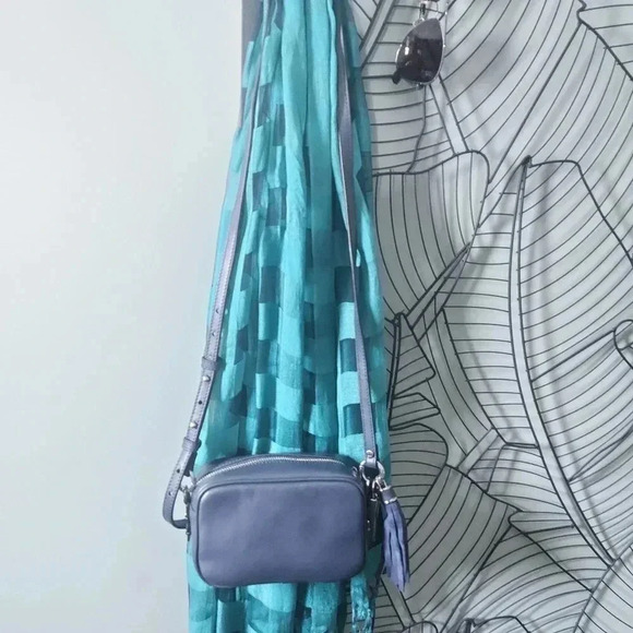 Caroline Neron | Opera Navy Crossbody Leather Mini Camera Bag with Tassel - Picture 2 of 15